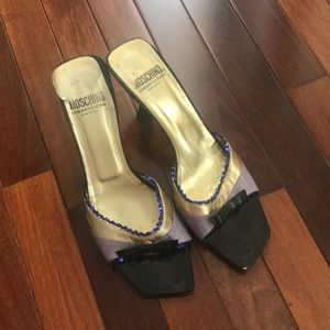 Moschino sz 41 kitten heel purple gold slide heels